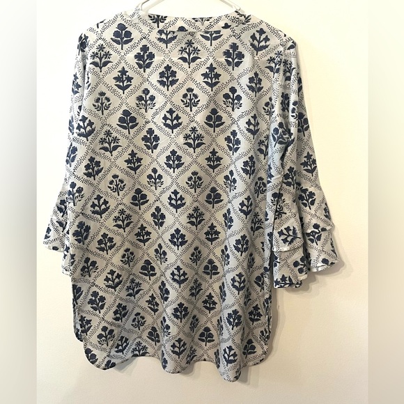 Madison Matthew’s boho floral blue white cotton tunic tiered ruffle sleeve Small - Picture 7 of 7
